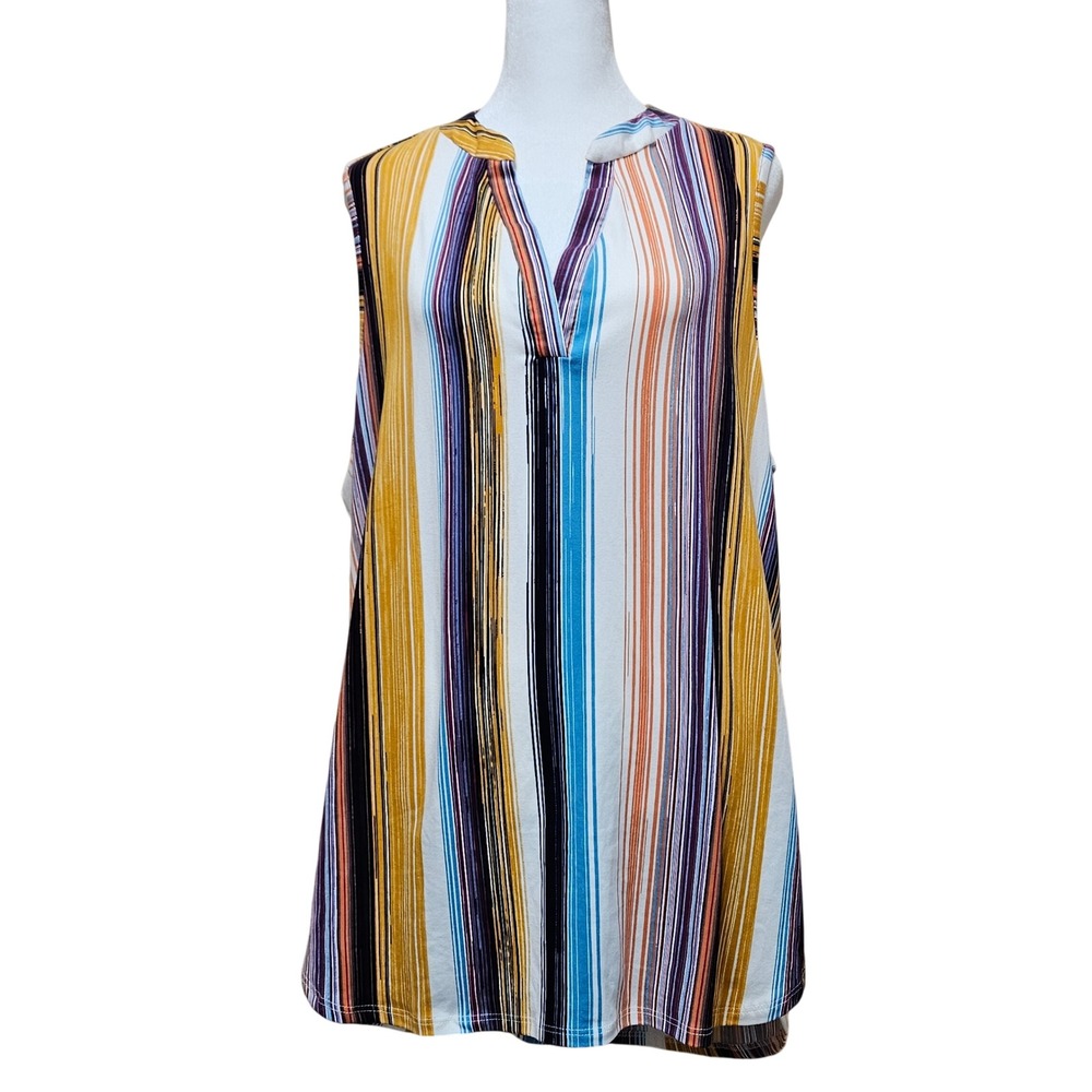 Women's Plus Size Discreet Multicolor Striped V-Neck Tank Top Size 2X